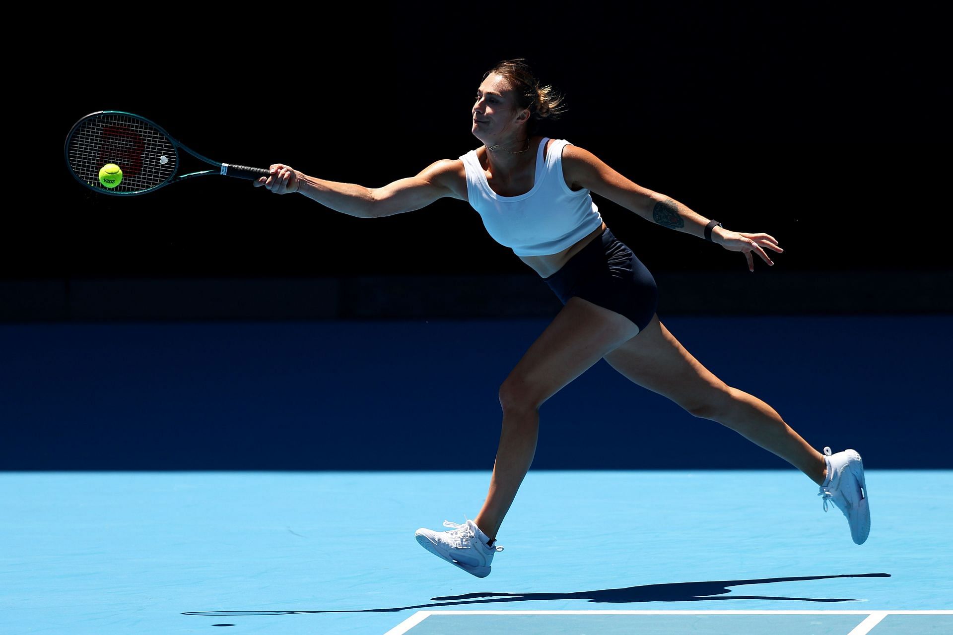 Aryna Sabalenka practicing ahead of the Australian Open