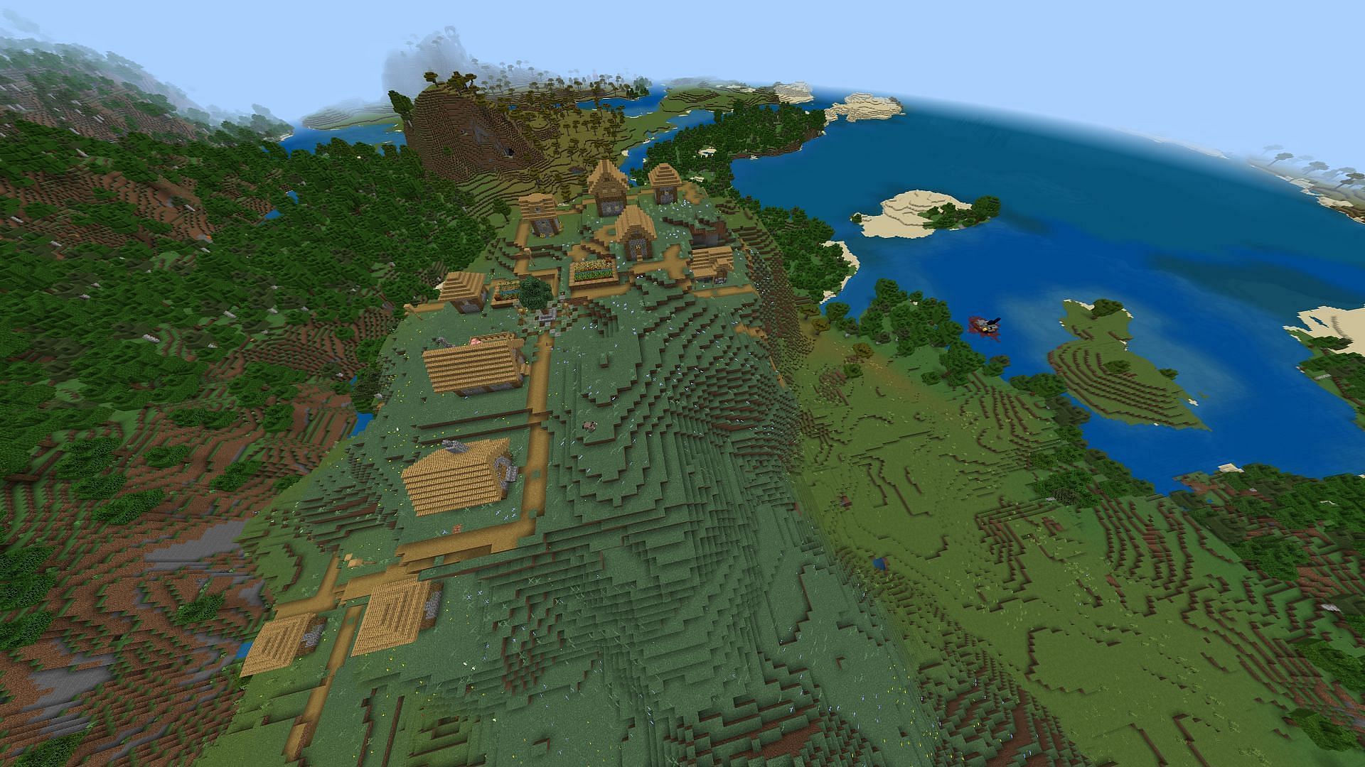 Villages abound along with other lootable structures in this Minecraft Bedrock seed (Image via Mojang Studios)