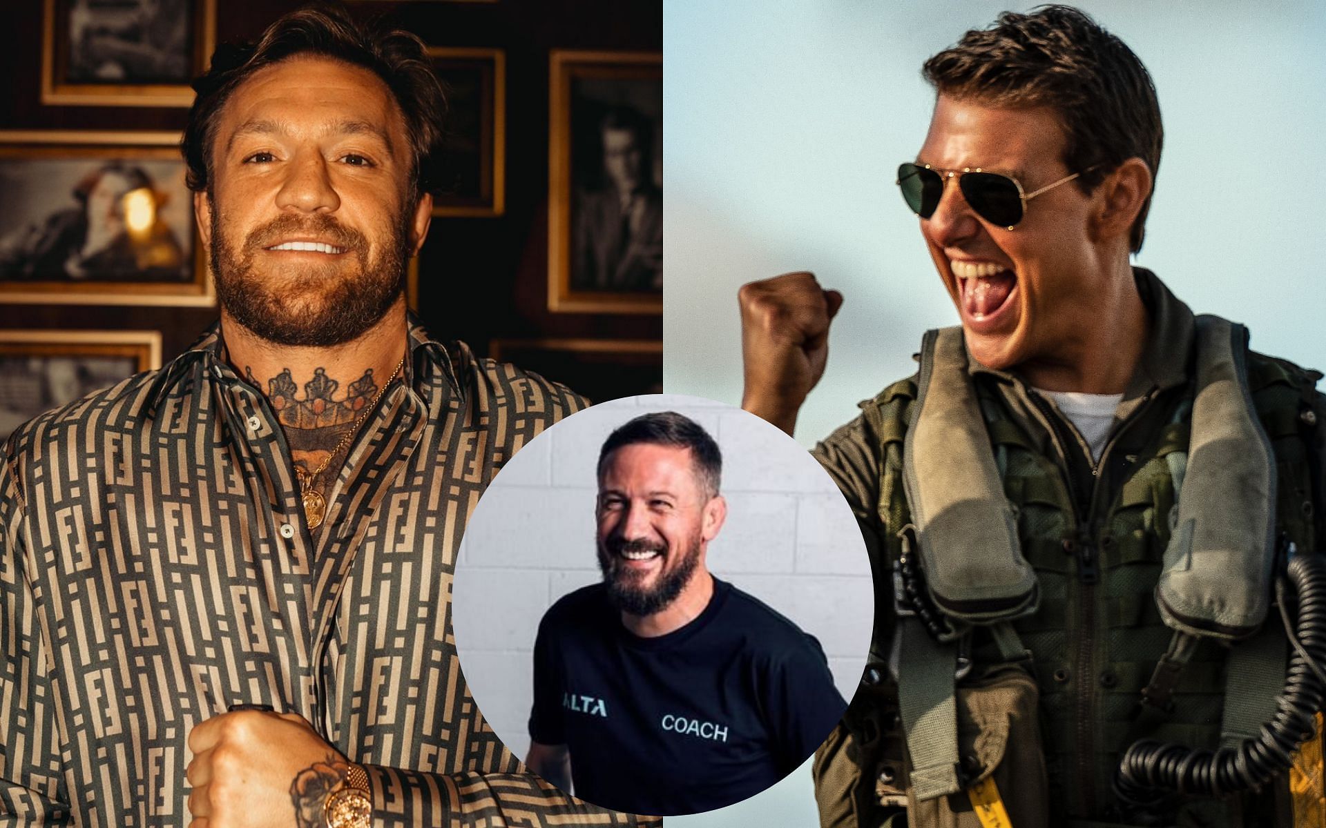 John Kavanagh [Middle] says Conor McGregor [Left] could join Tom Cruise [Right] in Top Gun 3 [Image courtesy: @John_Kavanagh, @TheNotoriousMMA, and @TopGunMovie - X, Paramount Pictures]
