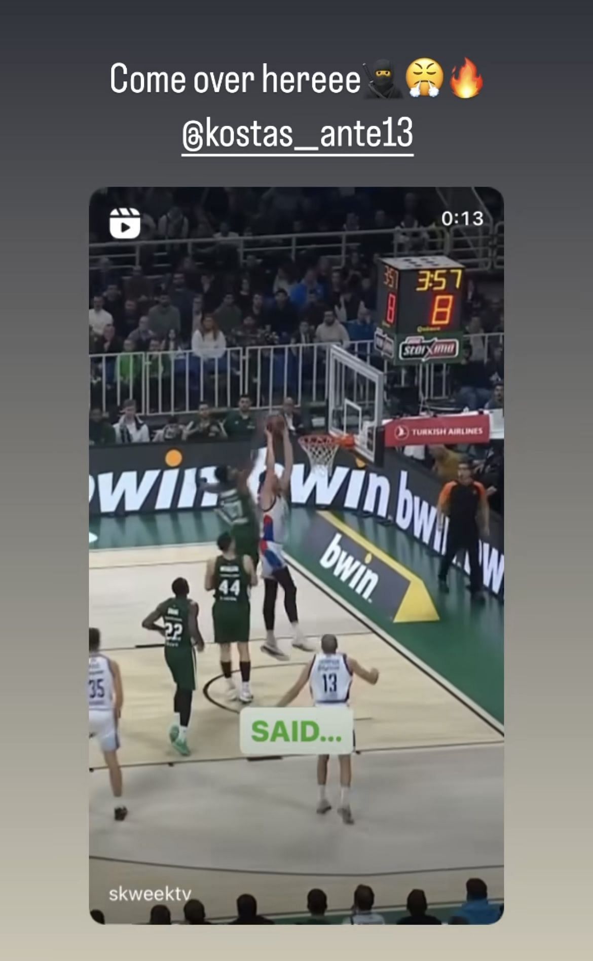 Giannis Antetokounmpo's Instagram Story