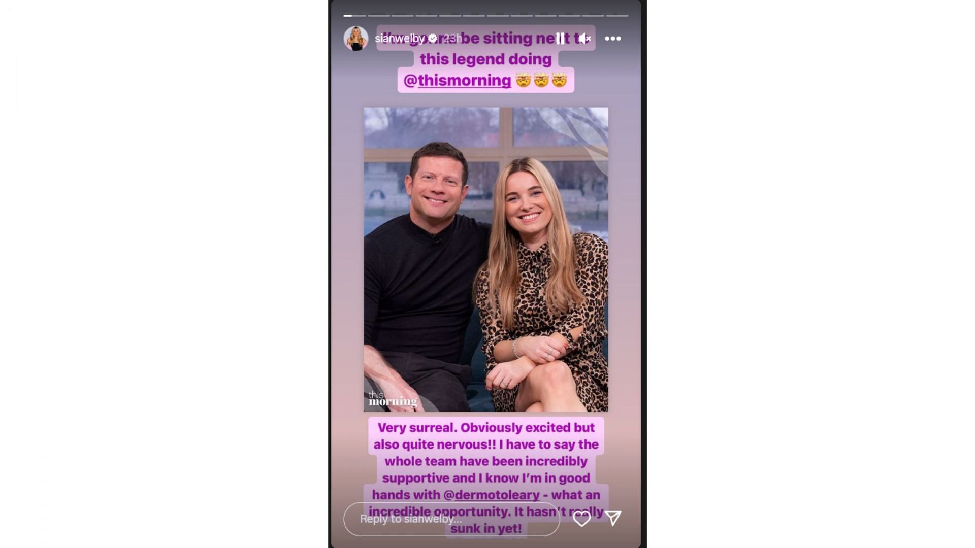 Sian Welby expresses for being a co-host alongside Dermot O&#039;Leary (Image via Instagram/@sianwelby)