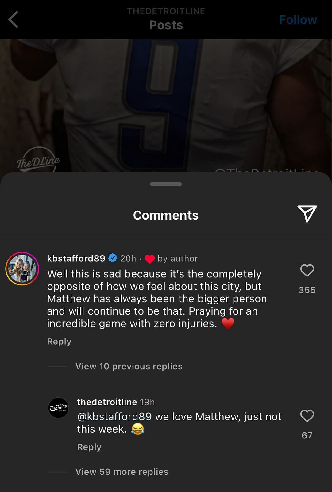 Kelly Stafford responds to a petition ahead of the upcoming Detroit Lions/Los Angeles Rams game.