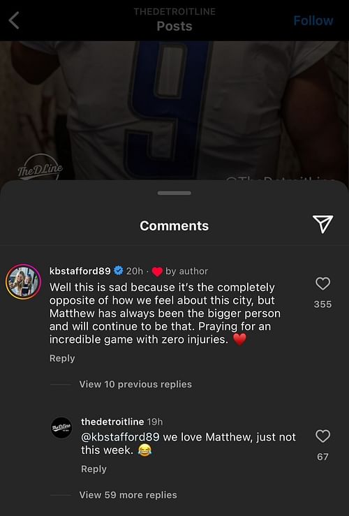 Kelly Stafford responds to a petition ahead of the upcoming Detroit Lions/Los Angeles Rams game.