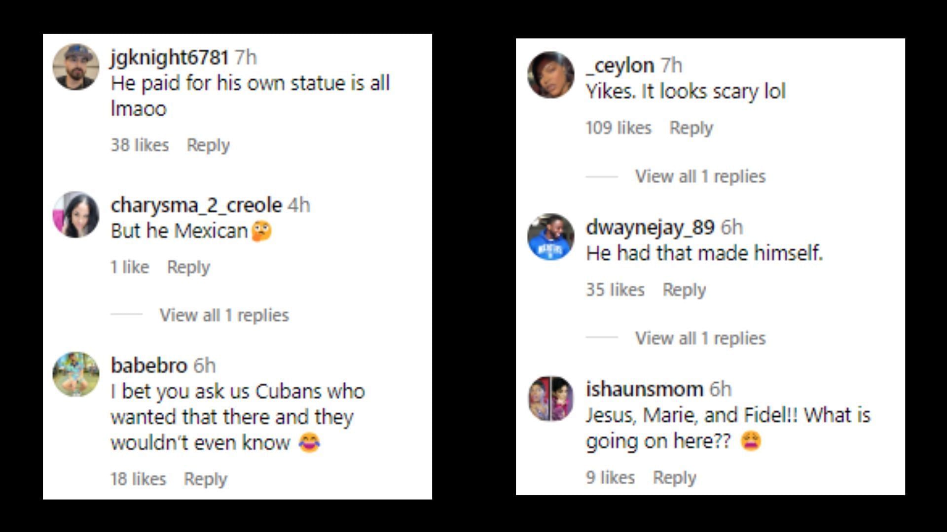 Netizens share their reactions to the rapper&#039;s bronze statue (Image via hollywoodunlocked/Instagram)