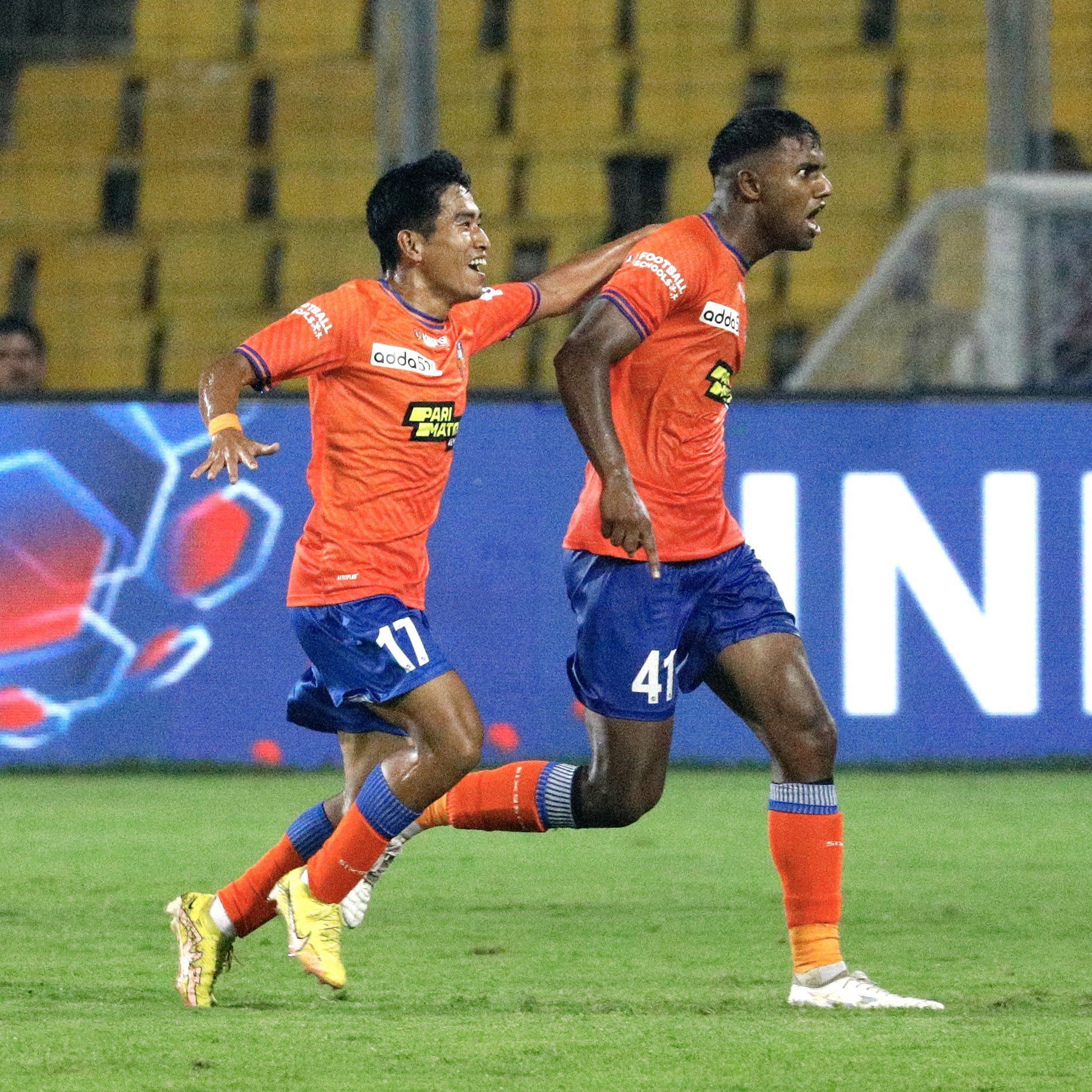 Jay Gupta celebrates after scoring his first ISL goal against Odisha earlier this year.