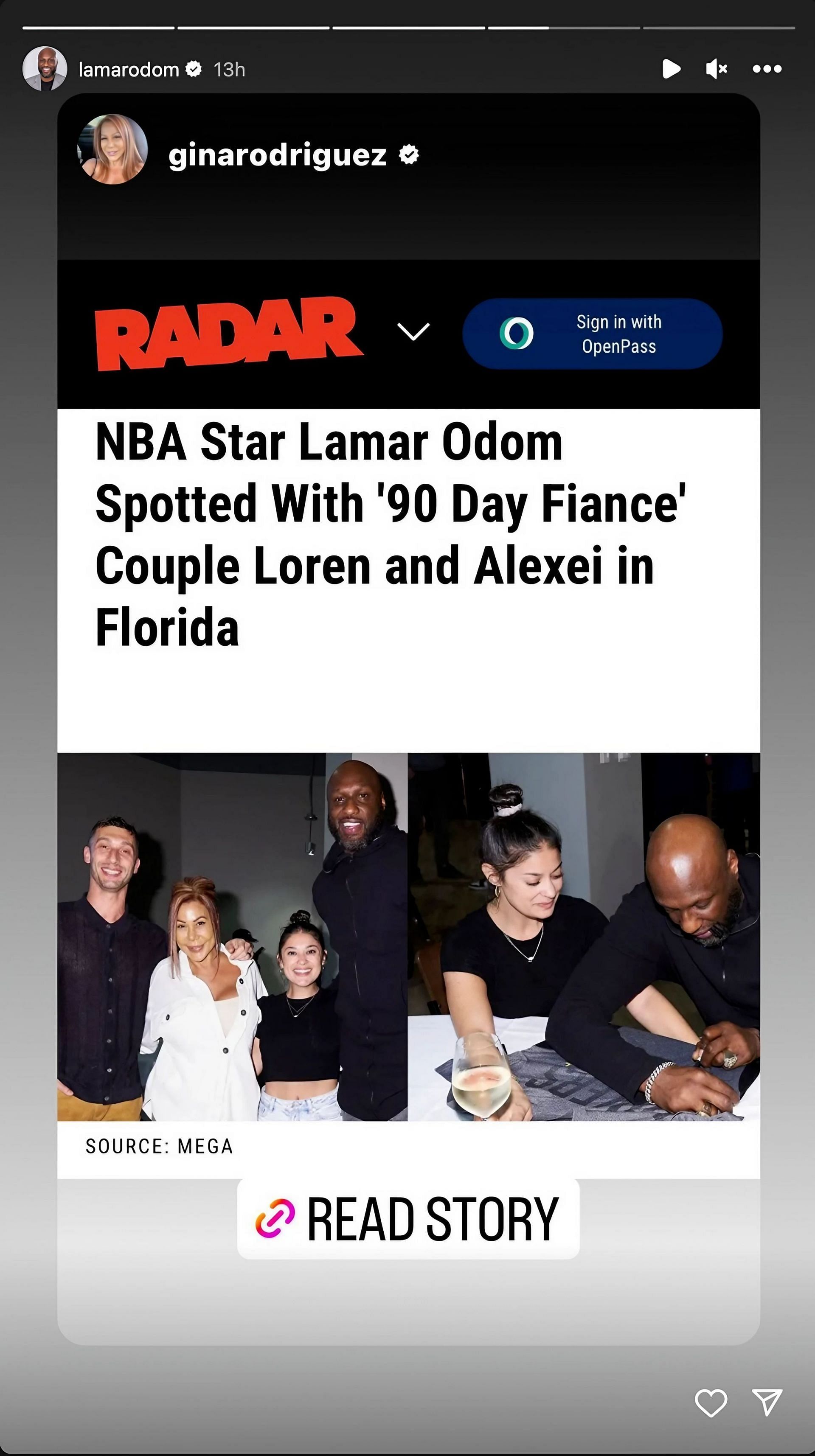 Lamar Odom reposted the Radar article through his Instagram (Image source: Instagram @lamarodom)