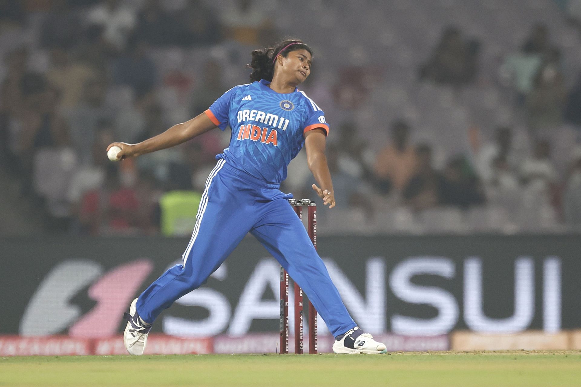 Titas Sadhu picked up three wickets in her first two overs. [P/C: Getty]