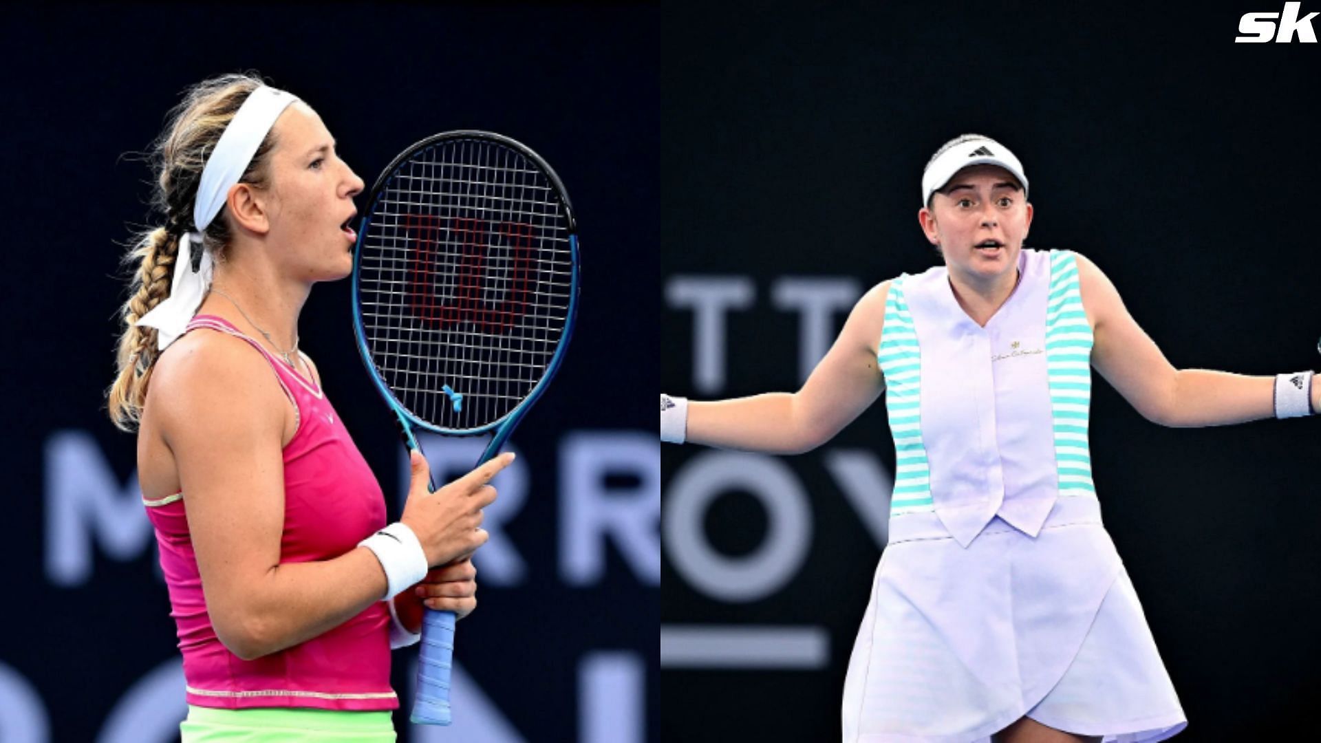 Victoria Azarenka and Jelena Ostapenko during their quarterfinal clash at the 2024 Brisbane International 