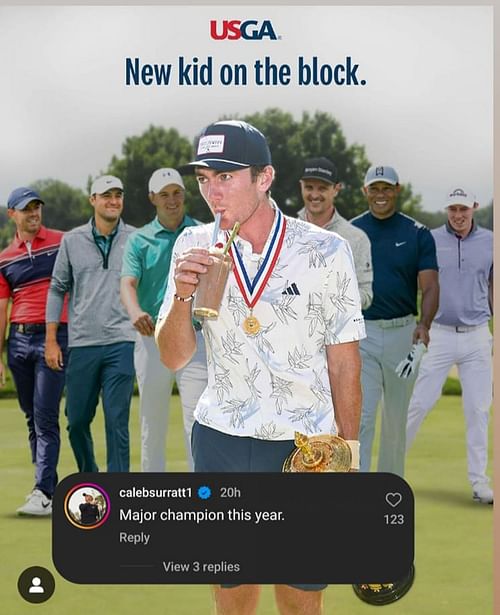 Caleb Surratt commented on USGA's Instagram story