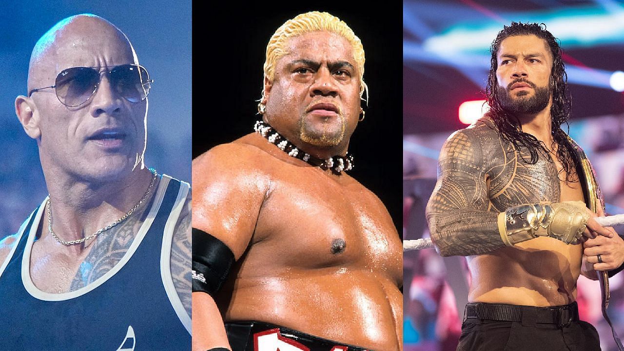 The Rock, Rikishi, and Roman Reigns (left to right)