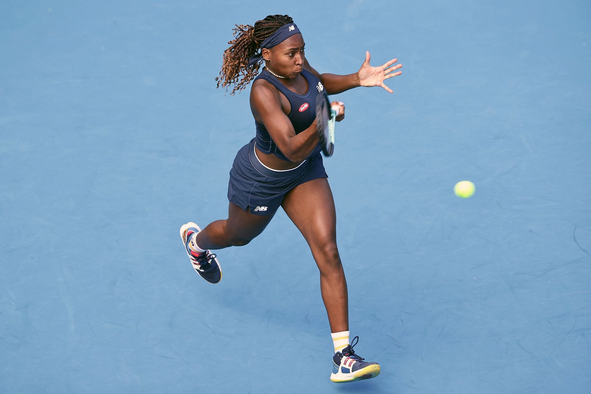 Gauff in action at the 2024 Women&#039;s ASB Classic