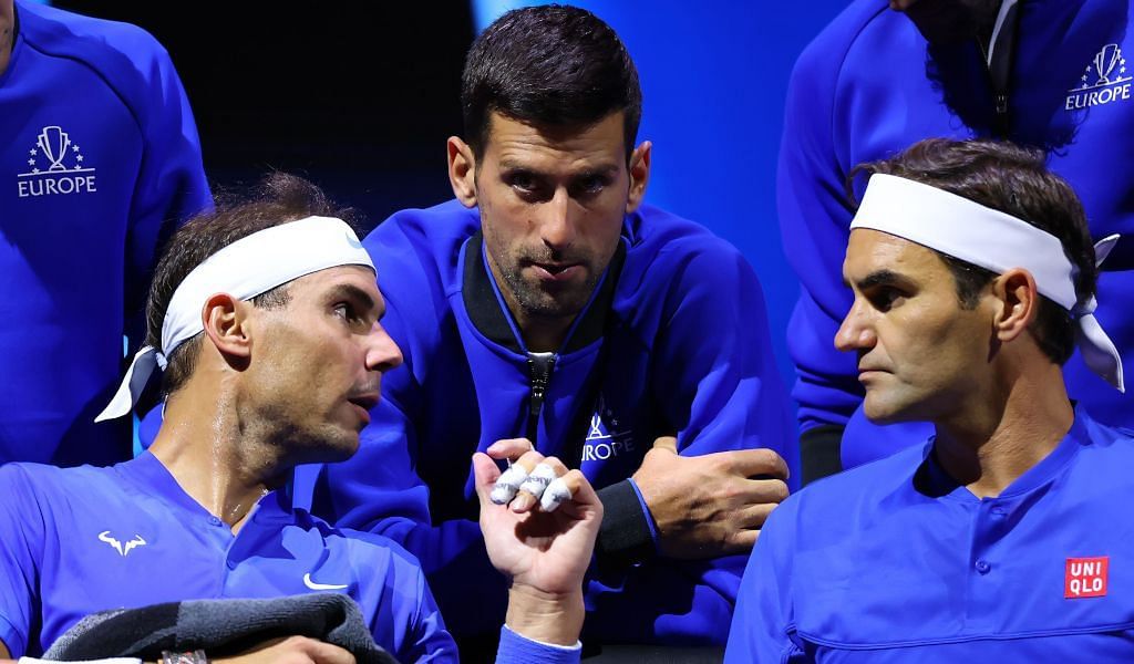 Rafael Nadal, Novak Djokovic and Roger Federer at the 2022 Laver Cup