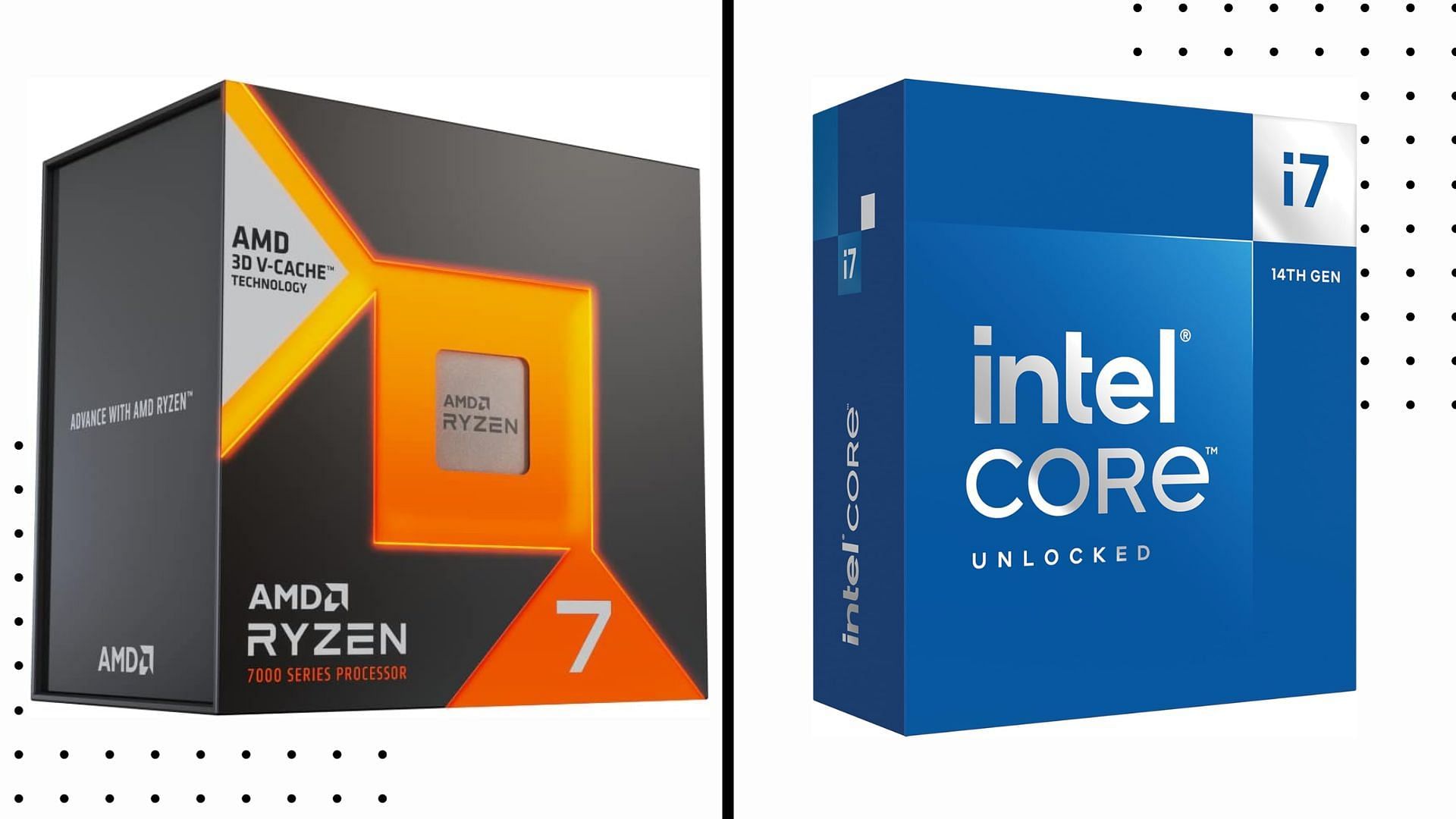 Intel i7-14700K and Ryzen 7 7800X3D boxes