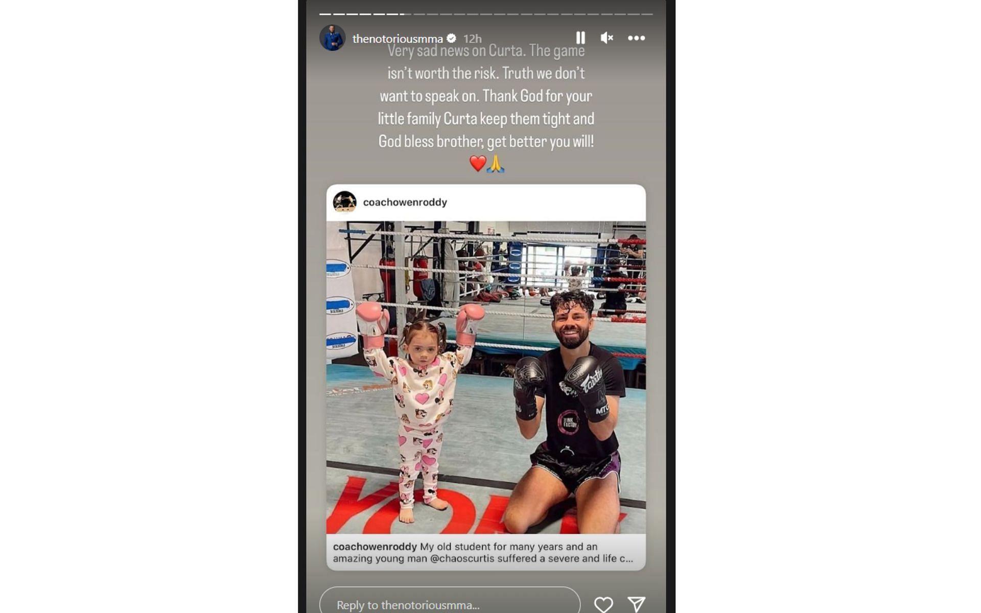 Screenshot of Conor McGregor&#039;s Instagram story dedicated to Ryan Curtis
