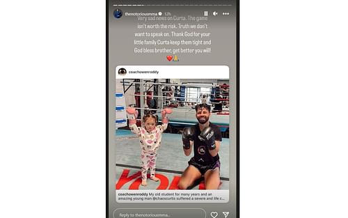 Screenshot of Conor McGregor's Instagram story dedicated to Ryan Curtis