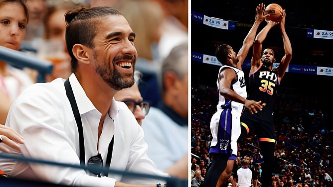 Michael Phelps reacts to Phoenix Suns' incredible comeback win against Sacramento Kings at the Footprint Center