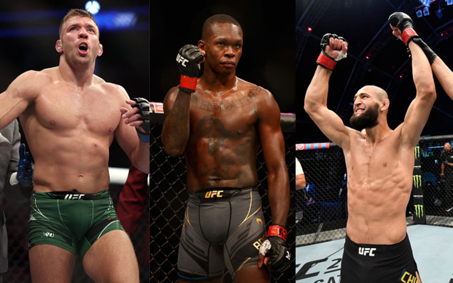 From left to right: Dricus Du Plessis, Israel Adesanya, Khamzat Chimaev