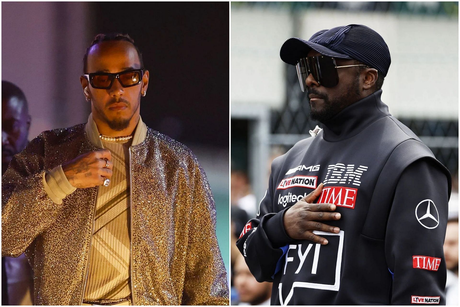 Lewis Hamilton (L) and Will I Am (R) (Collage via Sportskeeda)