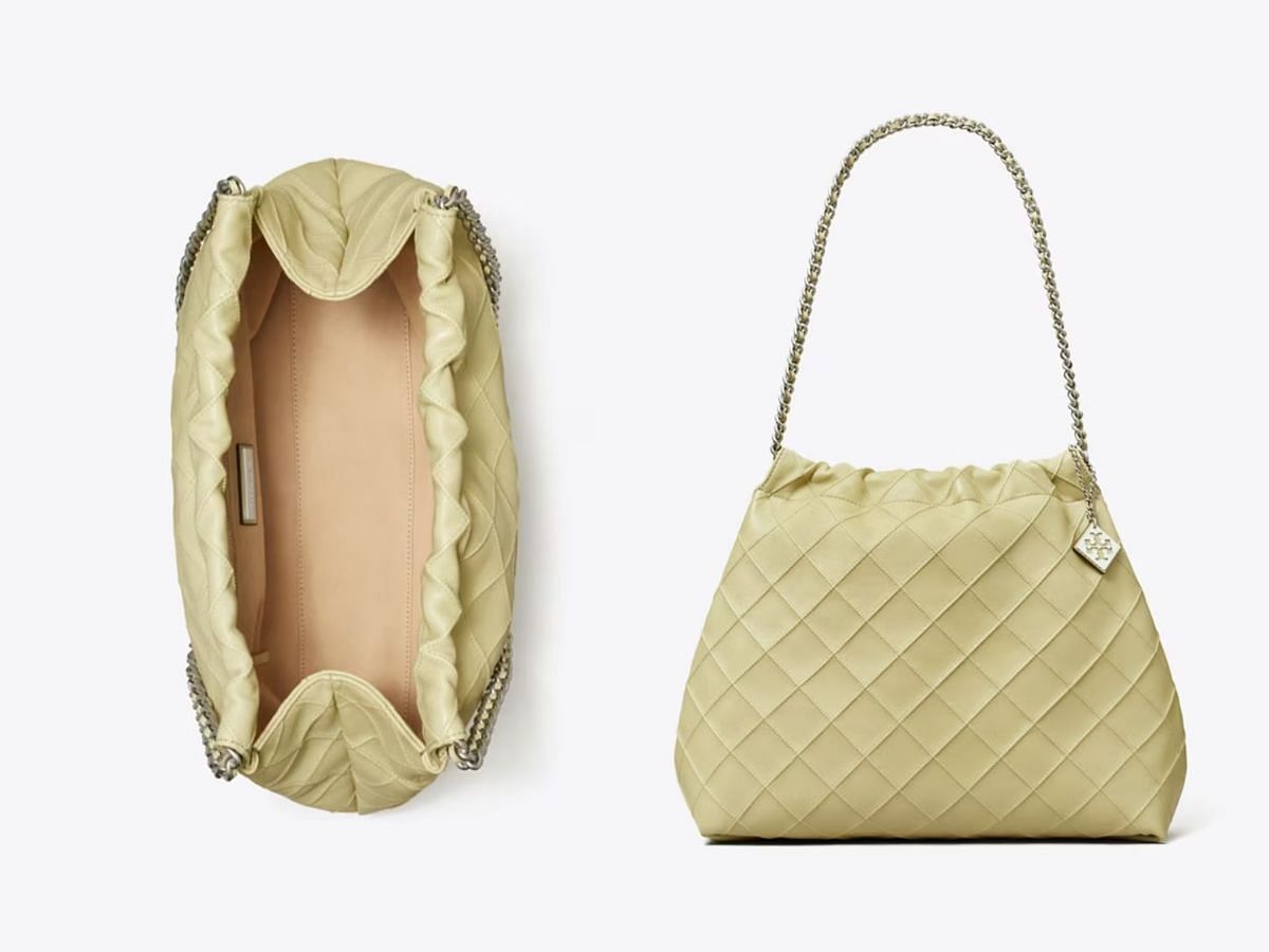 Take a closer look at the drawstring bag (Image via Tory Burch)