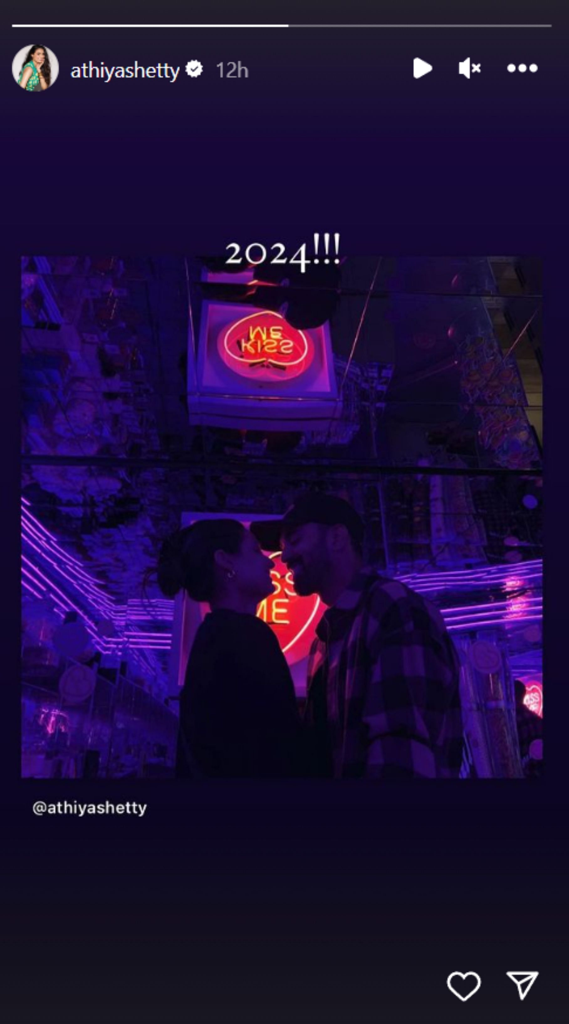 Athiya Shetty&#039;s Instagram story about New Year Celebrations.