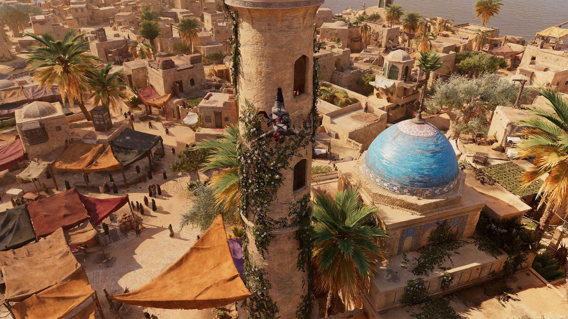Doing a leap of faith in Assassin&#039;s Creed Mirage. (Image via Ubisoft)