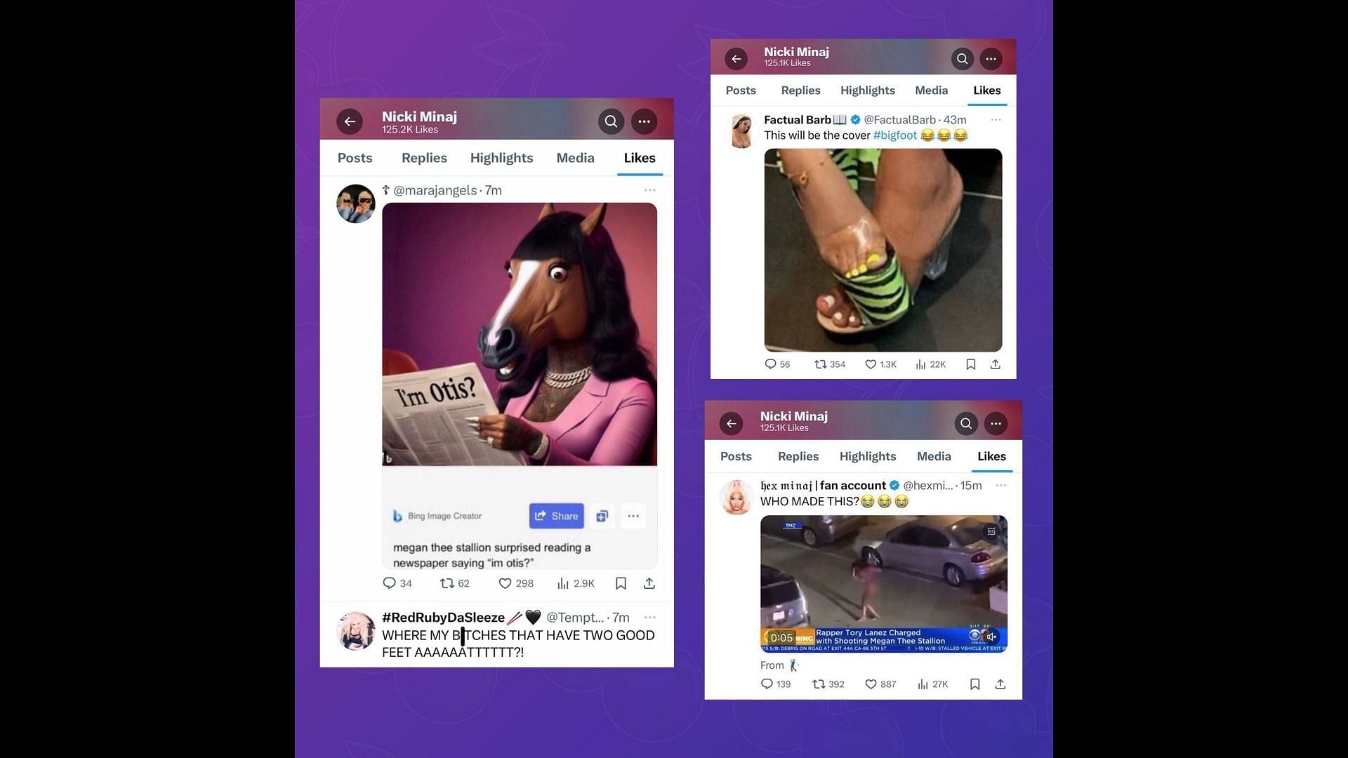 Nicki&#039;s X account shows her liking posts about Megan. (Images via Reddit/@r/Fauxmoi)
