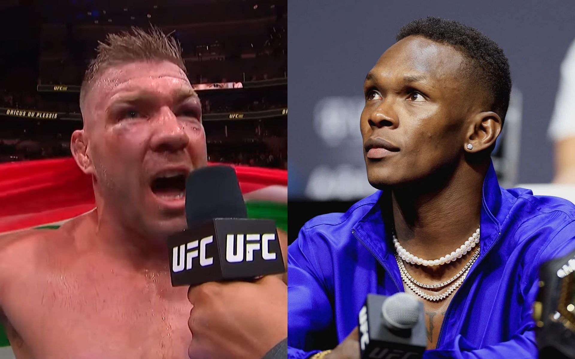 Israel Adesanya (right) shares short response to Dricus du Plessis