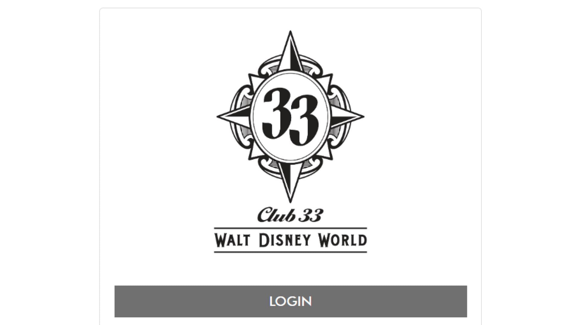 The image of the member login page of the club (Image via Club33 Walt Disney World)