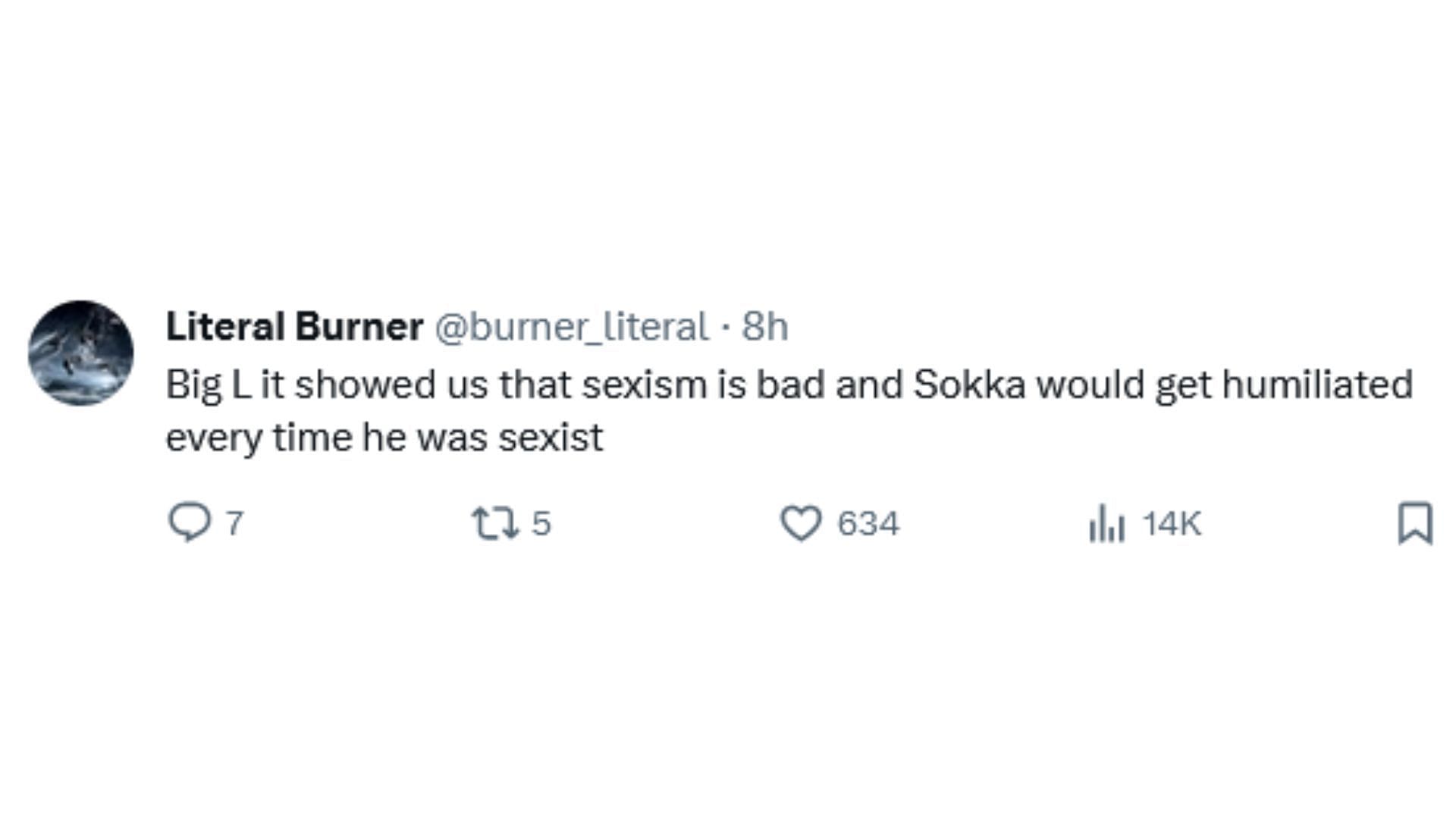 Netizens criticize the streaming platform for removing Sokka&#039;s sexist personality from the live-action Avatar series (Image via X/@burner_literal)