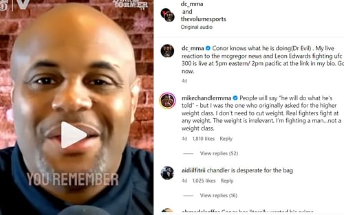 Screenshot of Chandler's comment on Daniel Cormier's Instagram post