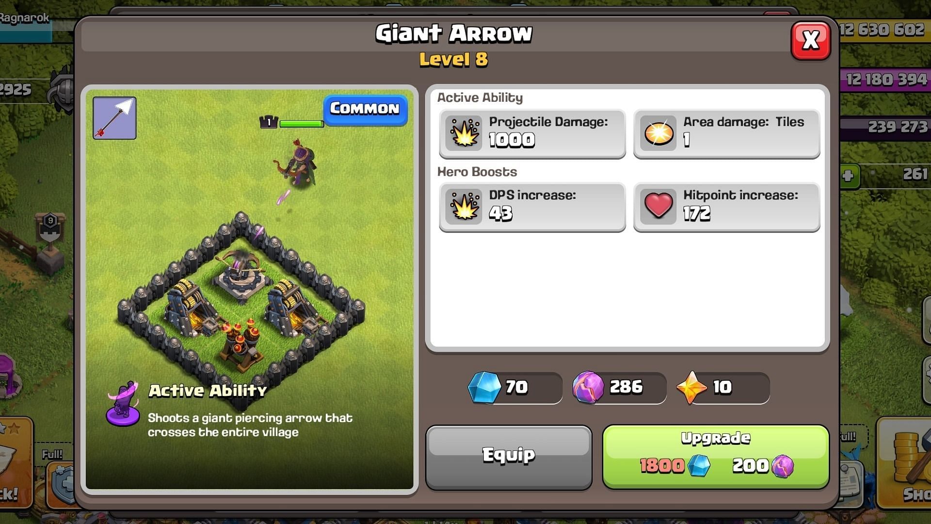 Clash of Clans Giant Arrow stats (Image via Supercell)