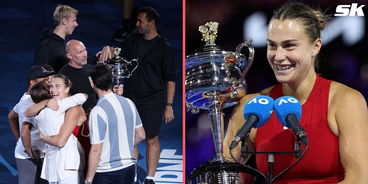 Aryna Sabalenka with her team after Australian Open triumph