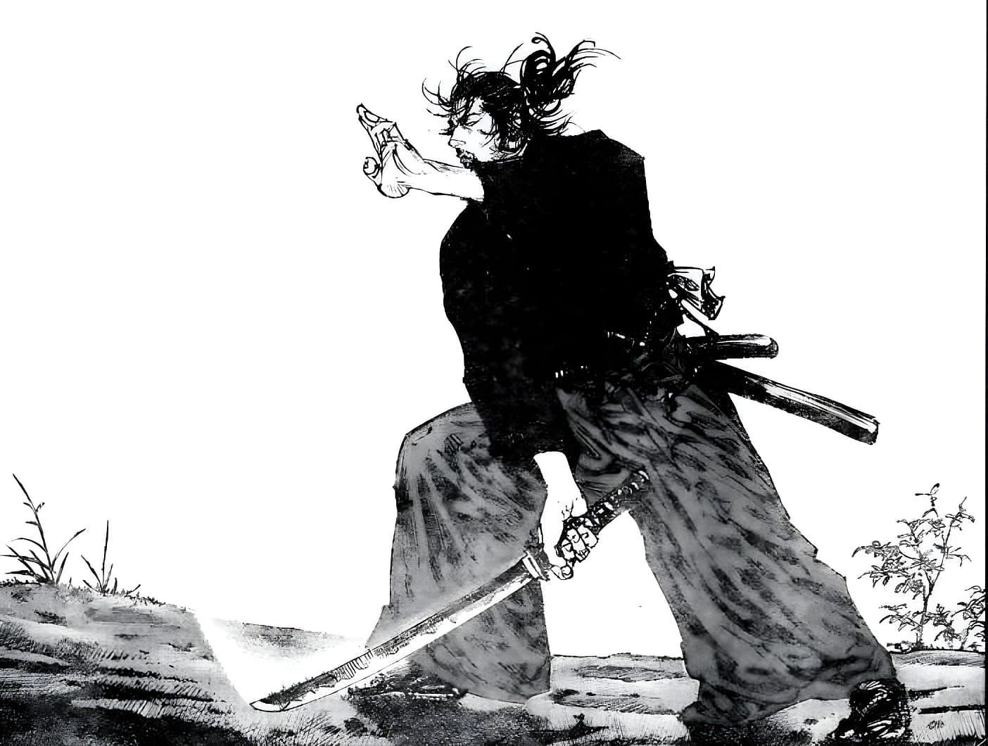 Musashi prepping before his legendary fight against seventy Yoshioka samurais (Image via Takehiko Inoue/Kodansha)
