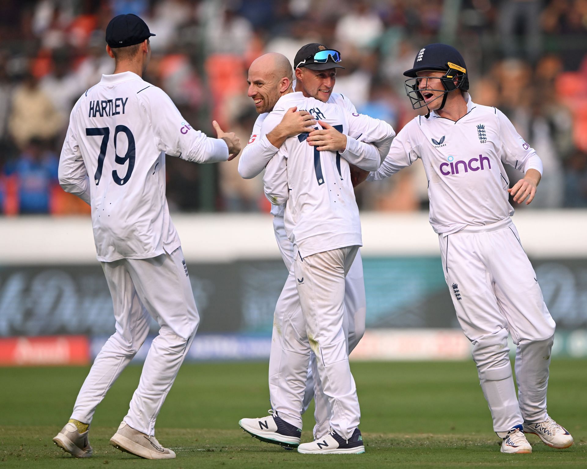 Jack Leach celebrates Rohit Sharma&#039;s wicket. (Credits: Getty)