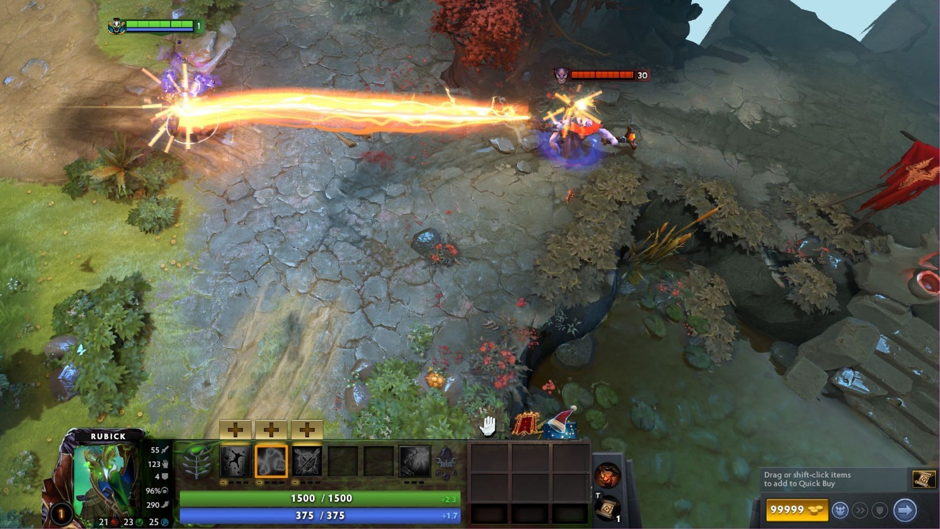 Level 1 Rubick tanking Finger of Death with Unwavering Condition (Image via Steam Screenshot/Valve)