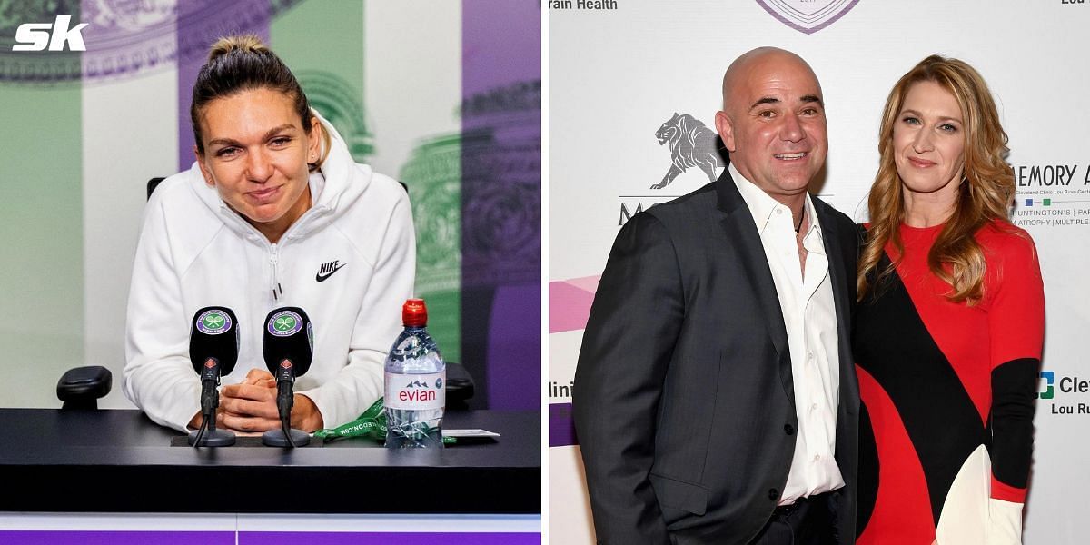 (From L-R) Simona Halep, Andre Agassi and Steffi Graf