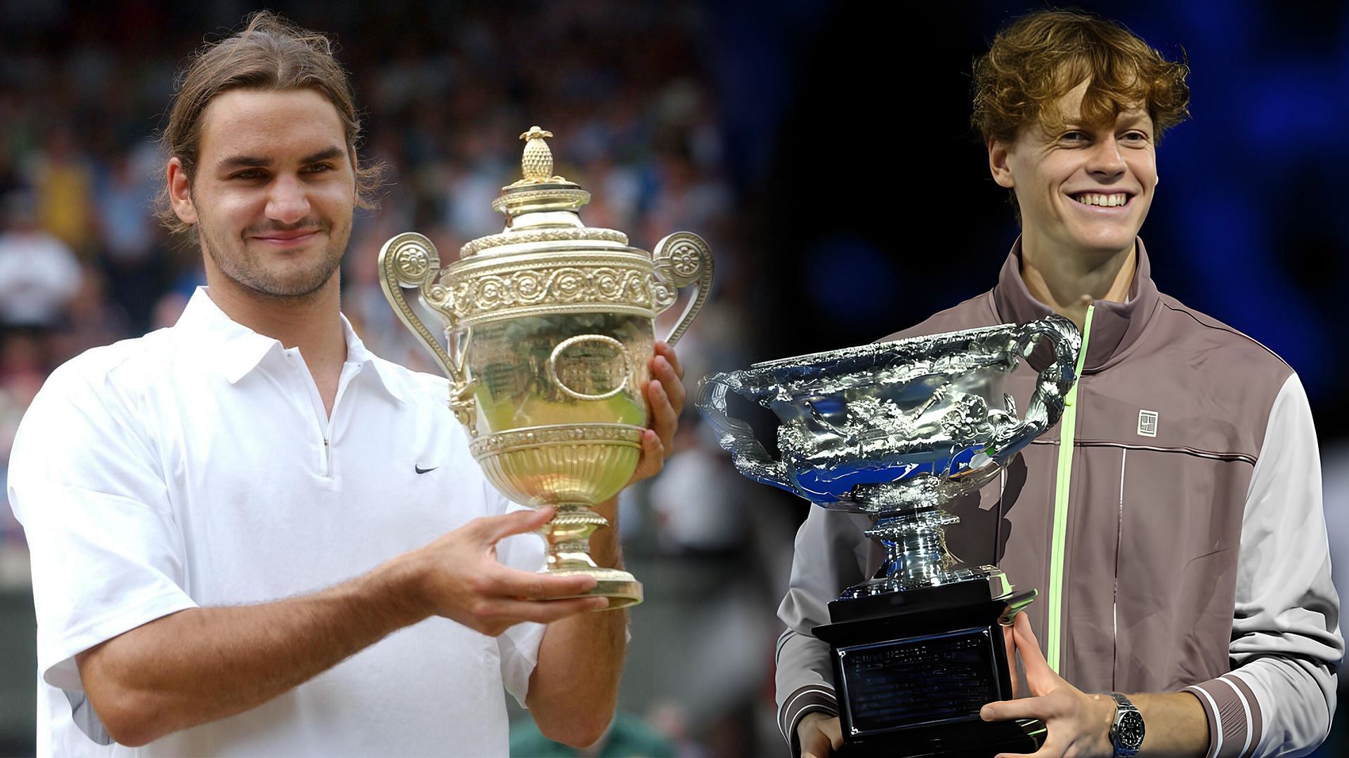 Roger Federer (L) and Jannik Sinner