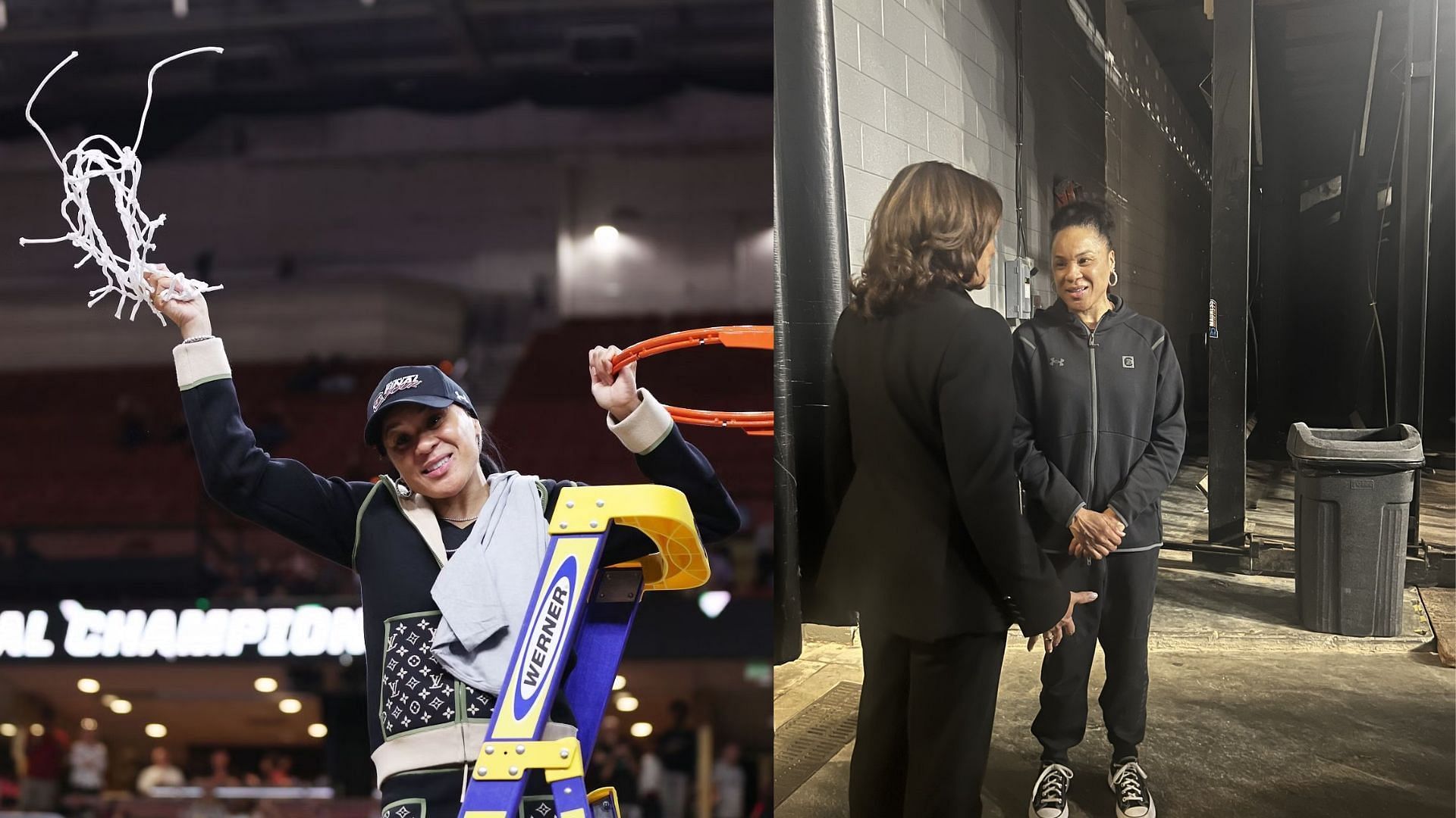 South Carolina coach Dawn Staley and VP, Kamala Harris 