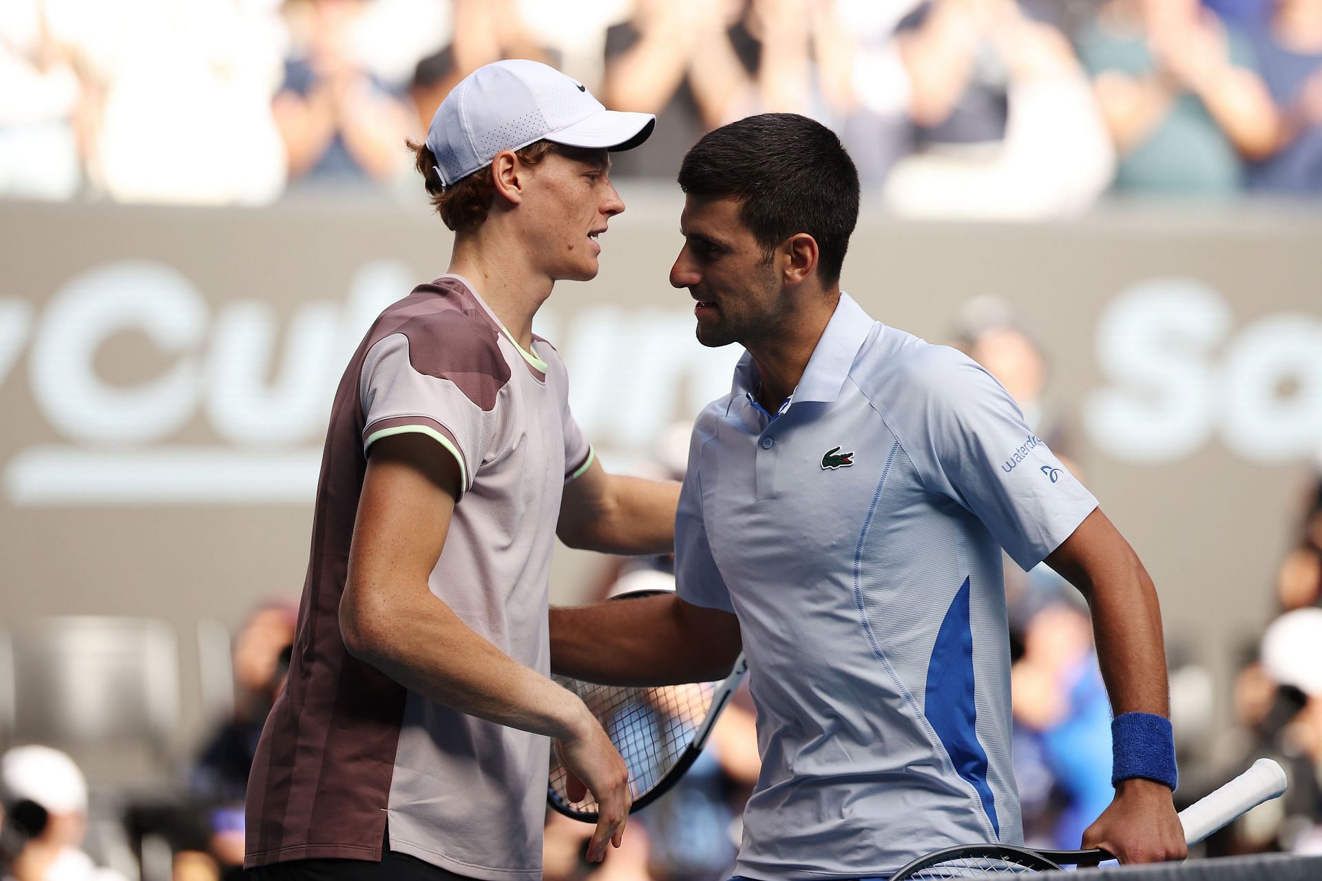 Jannik Sinner and Novak Djokovic at the 2024 Australian Open.