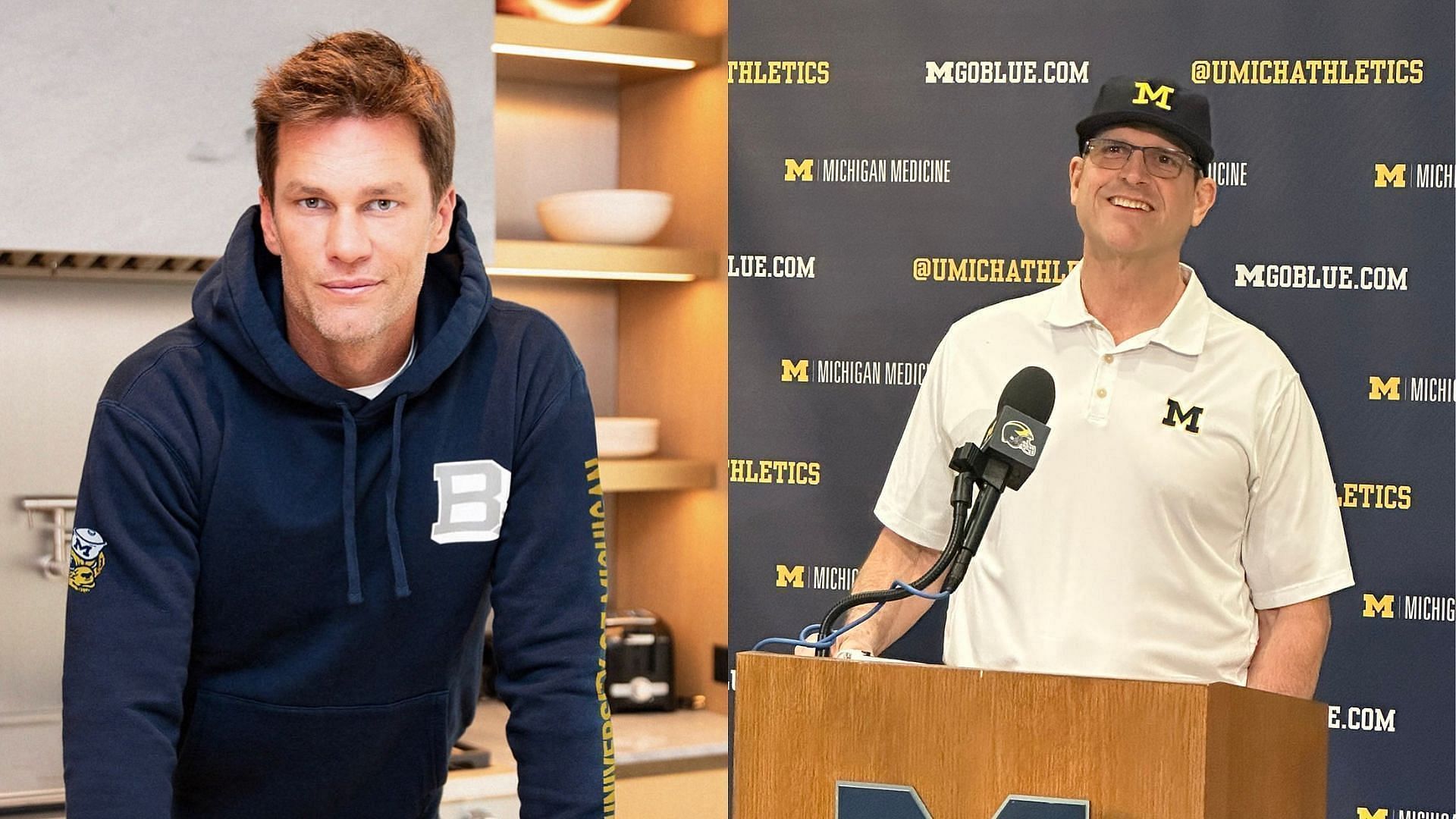 Former Michigan quarterback, Tom Brady and Wolverines coach, Jim Harbaugh 