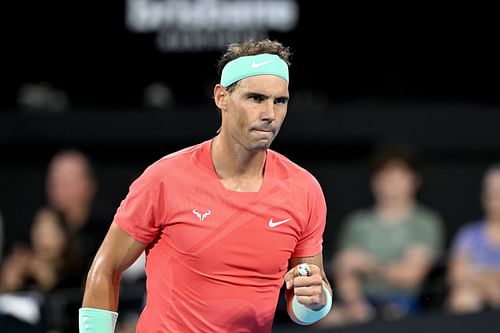 The Spaniard reacts after winning a point against Dominic Thiem at Brisbane International 2024