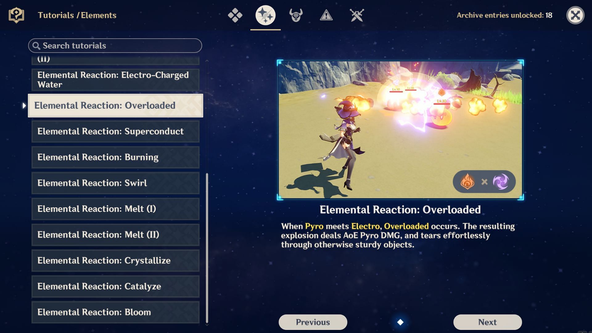 In-game tutorial for Overload reaction (Image via HoYoverse)
