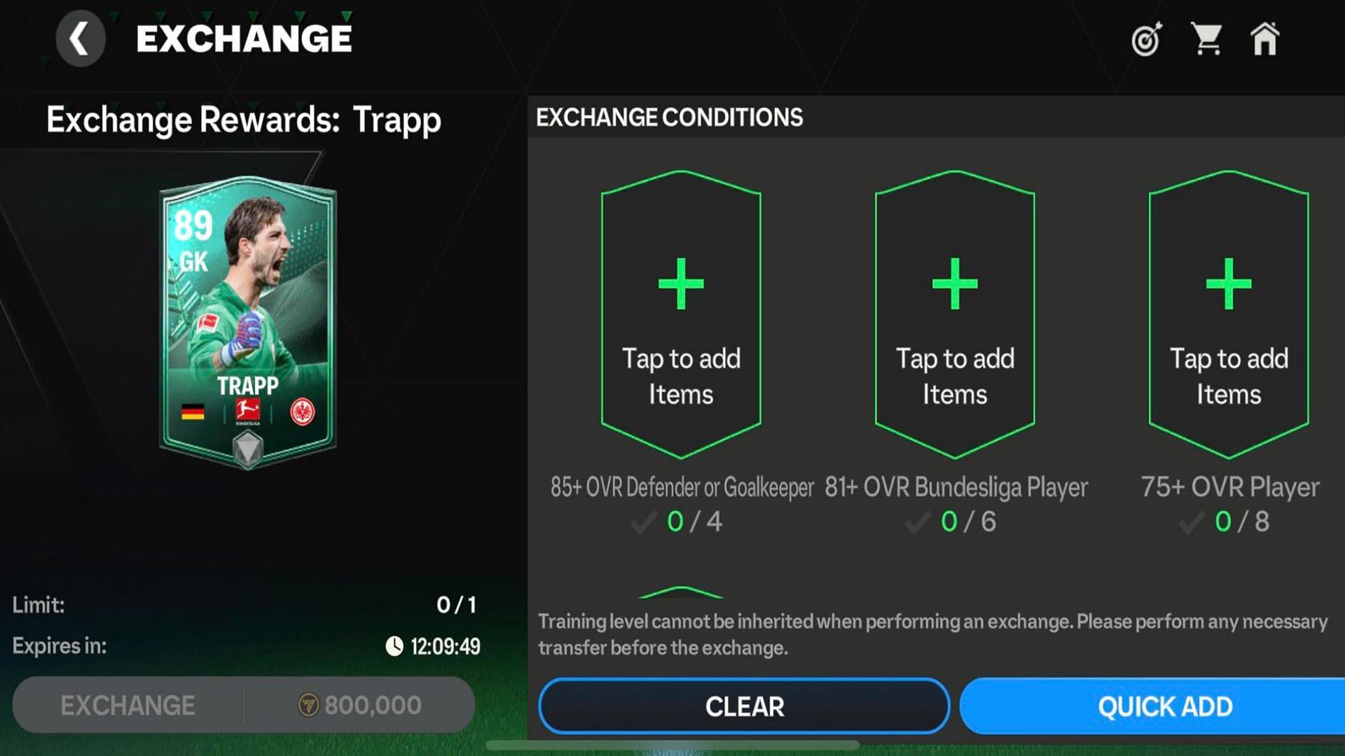 Kevin Trapp&#039;s card has been added to Winter Wildcards Exchange event in FC Mobile (Image via EA Sports)