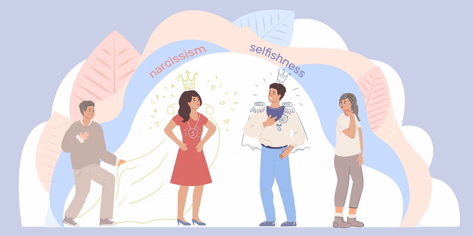 The types of narcissism is not the same as selfishness. (Image via freepik/ Macrovector)