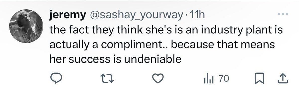 Another user believes the rumor to be a compliment (image via X/@sashay_yourway)