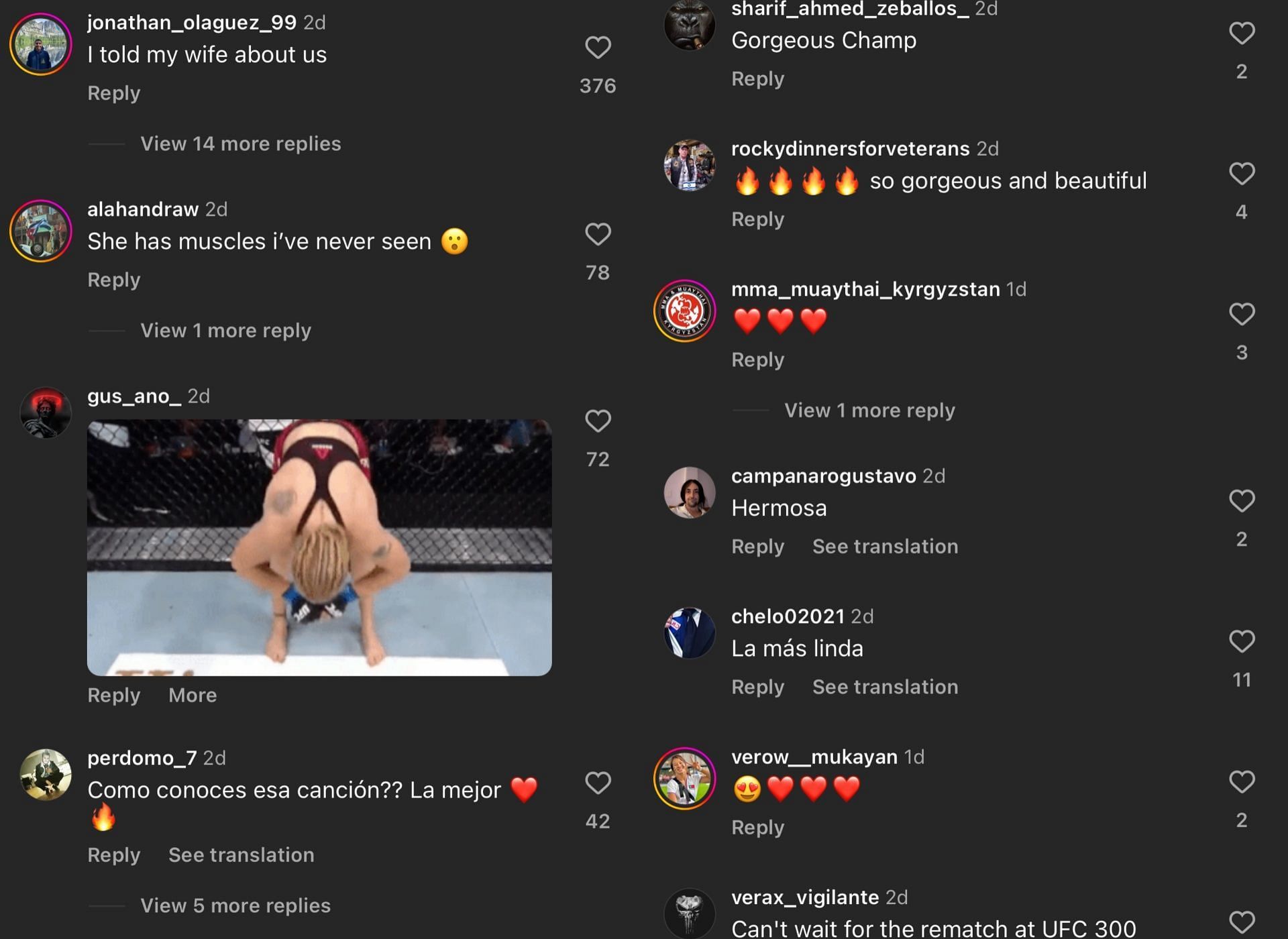 Fan reactions to Valentina Shevchenko&#039;s Instagram post