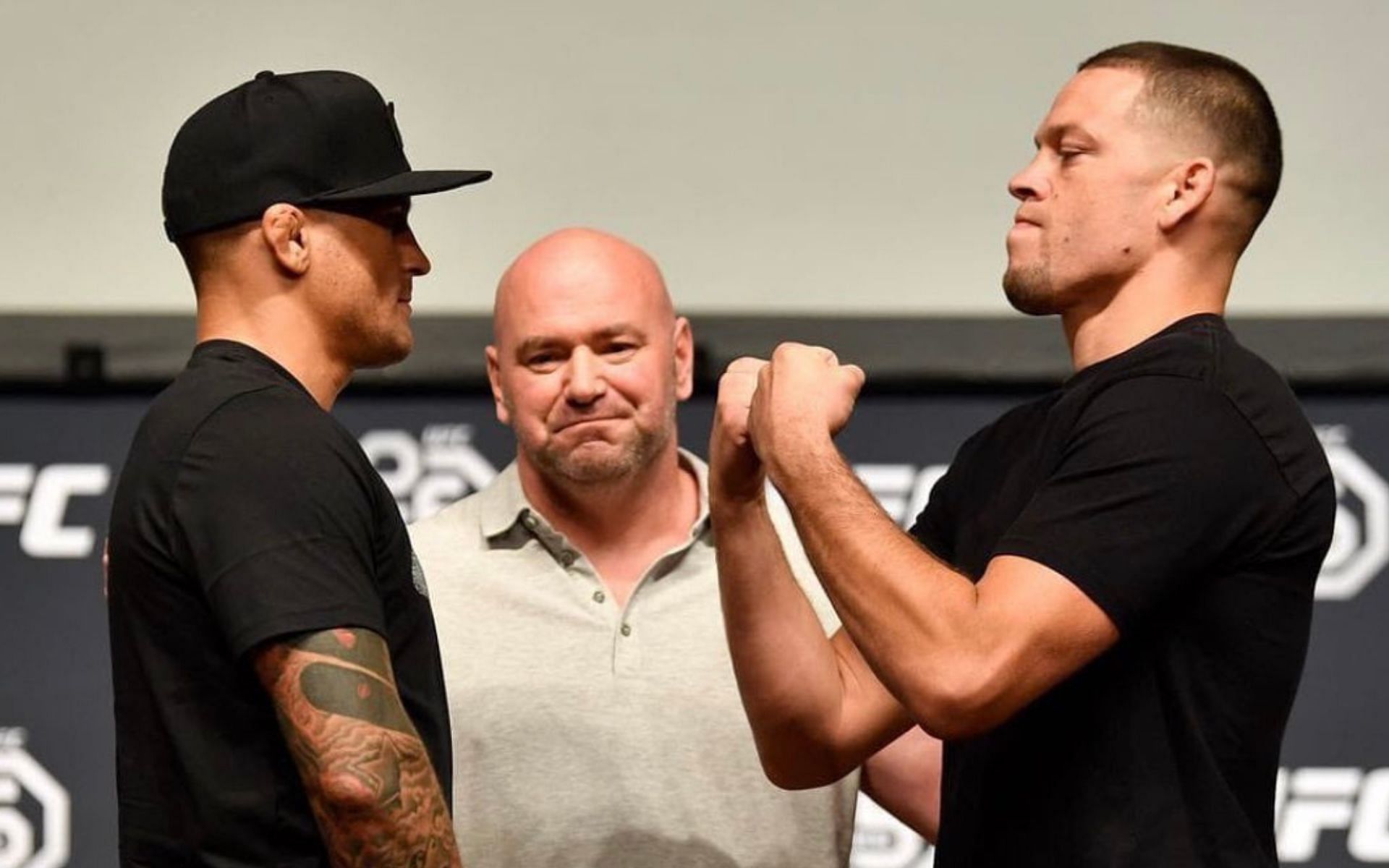 Nate Diaz facing off with Dustin Poirier (Image Courtesy - @NateDiaz209 on X/Twitter)