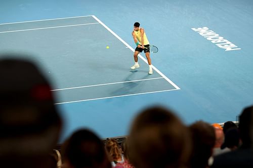 Carlos Alcaraz during his first-round match against Richard Gasquet at the 2024 Australian Open - Getty Images