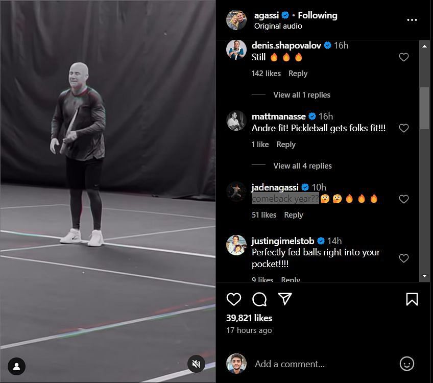 Jaden Agassi comments on dad&#039;s post