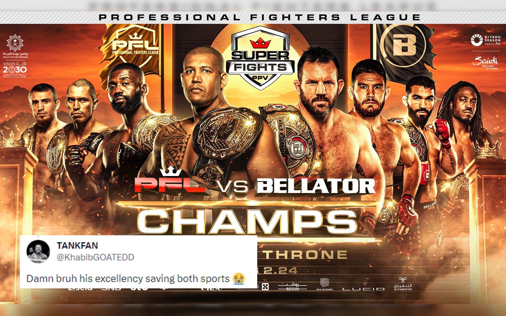 Fans complimented organizers for reported fight card for PFL x Bellator [Pictured]  [Image courtesy @arielhelwani - X via PFL]